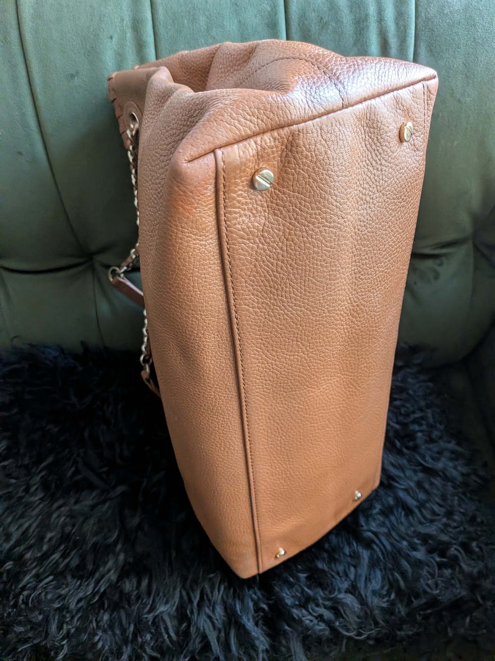 Tory Burch Marion Leather Chain Slouchy Shoulder Tote Bag – Tan/Bark - Picture 7 of 14